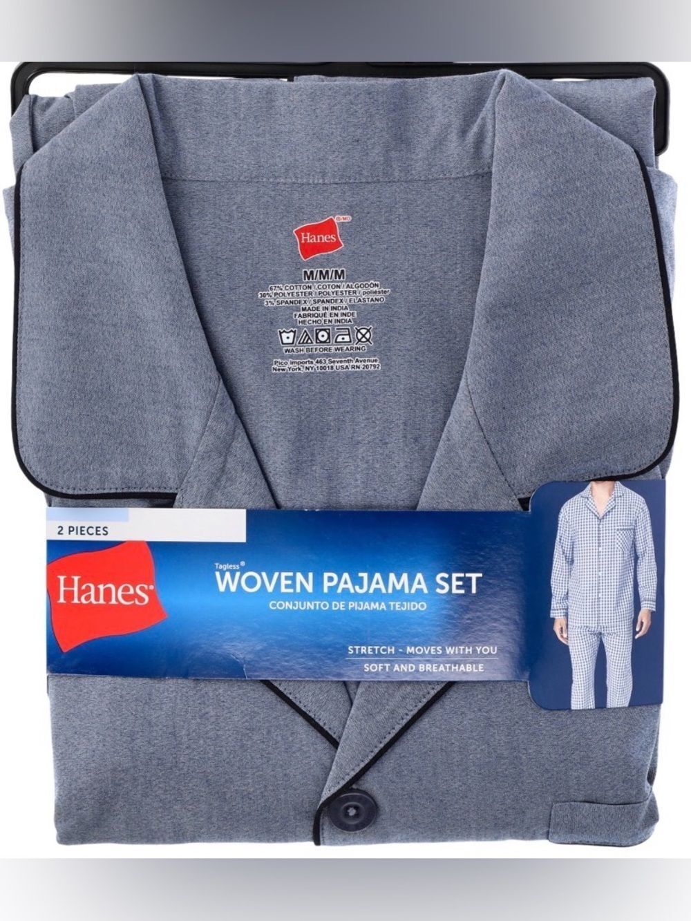 Hanes Stretch Woven Shirt and Pants Pajama 2-Piece Set Size XL